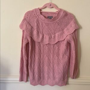 Cupcake Ruffled Pink Sweater Size M Perfect for hosting Pink Christmas Holiday